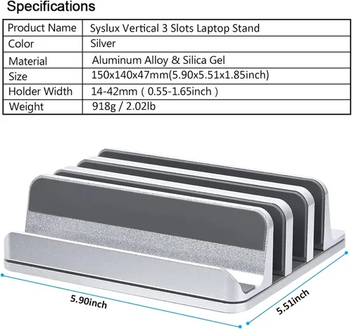 Miniatura 8 de Soporte vertical para laptop [versión actualizada], soporte de escritorio de 3 ranuras con base ajustable, diseño 4 en 1, soporte para computadora