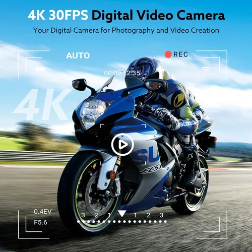 Miniatura 2 de Cámara digital 4K, cámara de vlogging de 64 MP para fotografía con pantalla abatible de 180 ° de 3 pulgadas, lentes macro y gran angular, cámara