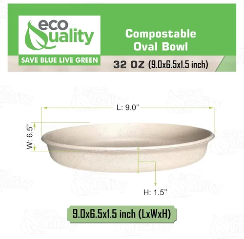 Miniatura 3 de Cuencos ovalados de papel compostable desechables de 32 onzas para burrito resistentes, ecológicos, cuencos ovalados de bagazo natural sin