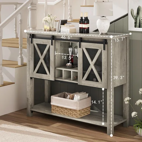 Miniatura 2 de IDEALHOUSE Gabinete de barra de café, armario de almacenamiento de buffet con almacenamiento, gabinete de bar de vino de granja con estante