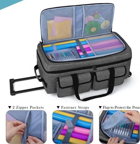 Miniatura 3 de Yarwo Rolling Craft - Bolsa de mano con ruedas compatible con Cricut Maker 4, Maker 3, Explore 5, Explore 4, Explore 3, Cameo 4/5, funda de Gris