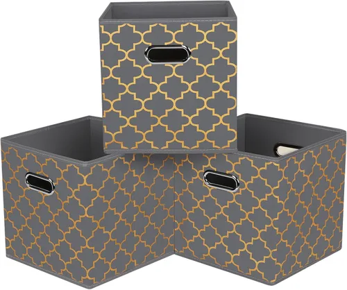 Miniatura 17 de Cubos de Almacenamiento Plegables Negros, Cajas de Almacenamiento de Tela, Organizadores de Cubos con Asas Duales para Organizador del Hogar, Juego