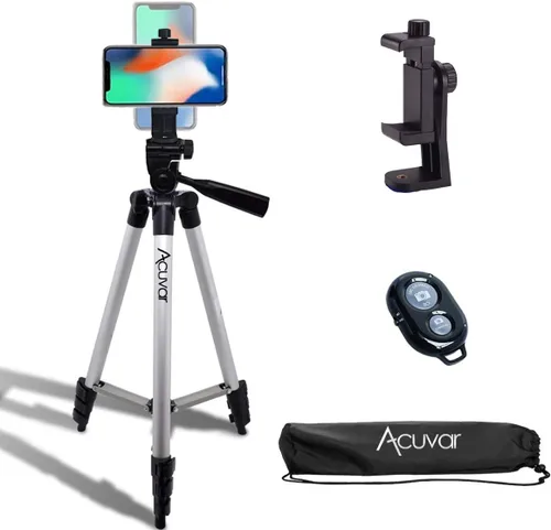 Miniatura 9 de Acuvar Trípode de teléfono de 50 pulgadas con soporte giratorio, filmación vertical y horizontal para iPhone y Android, trípode ligero de aluminio