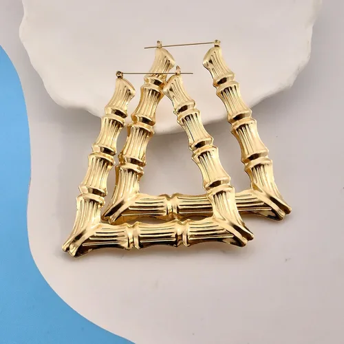 Miniatura 5 de Aretes de aro de bambú dorados Aros de bambú grandes y gruesos para mujer Joyería de hip-hop de los años 90