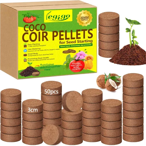Legigo 50 Pz 30mm de Fibra de Coco en Pellets para Mezcla de Suelo de Inicio de Semillas - Pods de Suelo de Fibra de Coco Orgánico para Plántulas,