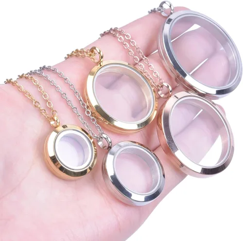 Miniatura 5 de Tamaño redondo Living Memory Photo Relicario Locket Colgante Flotante Cuadro Collares para Mujeres Regalo Joyería, L269-1.378 in