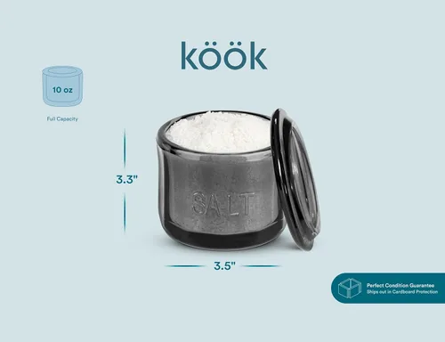 Miniatura 5 de KooK Salero de Vidrio, con Tapa, Vidrio Prensado en Relieve, Recipiente de Almacenamiento Transparente, para Café, Azúcar, Especias y Dulces, 10 oz