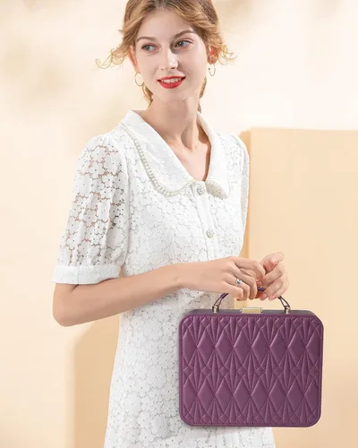 Miniatura 2 de V-LAFUY Joyero con bandeja extraíble, joyero para mujeres y niñas, 2 capas portátil, organizador de joyas, estuche de almacenamiento con estuche