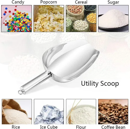 Miniatura 3 de P&P CHEF Cuchara de hielo para alimentos, cuchara de acero inoxidable, pala de metal para harina de palomitas de maíz para boda, fiesta, bar