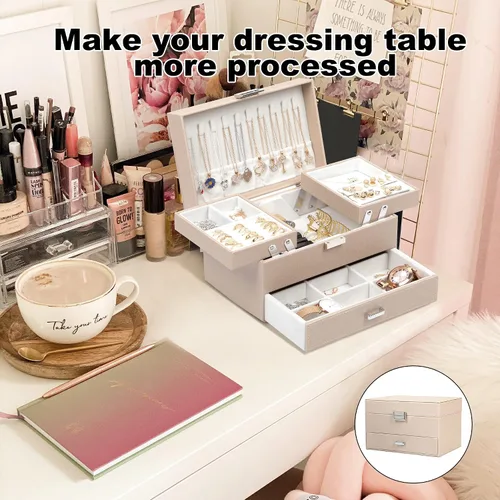 Miniatura 5 de Dajasan Joyero organizador, cajas de joyería para mujeres y niñas, caja de regalo de joyería de 3 capas para Navidad, día de San Valentín