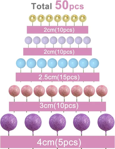 Miniatura 2 de ASTARON 50 piezas de palitos para topper de pastel con bolas mini, globos para decoración de pastel, suministros de espuma, bolas para decoración