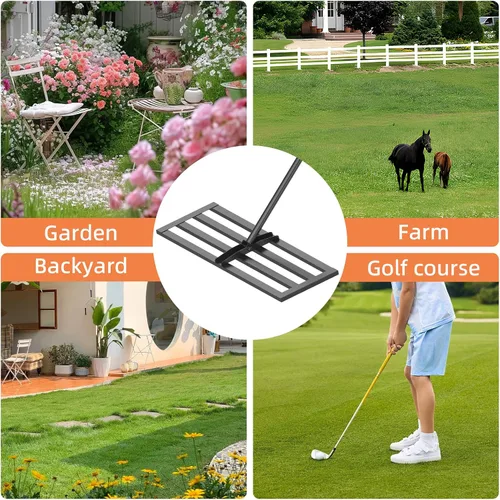 Miniatura 6 de Rastrillo nivelador de 30 x 10 pulgadas para kit de nivelación de patio trasero, herramienta de nivelación de césped resistente de 6.5 pies