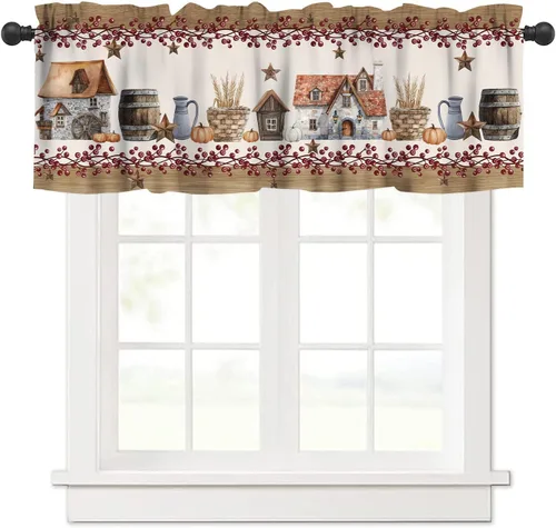 Miniatura 28 de Cenefa de piel de vaca blanca y negra, con estampado de animales de granja occidental, cortina corta opaca para ventana de granja, cocina