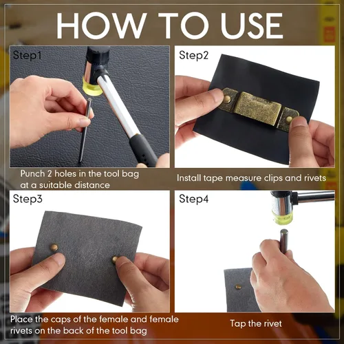 Miniatura 5 de Zhengmy 12 clips de cinta métrica de metal pequeños para cinturón de cuero occidental con remaches para herramienta de bolsillo de cuero, bronce