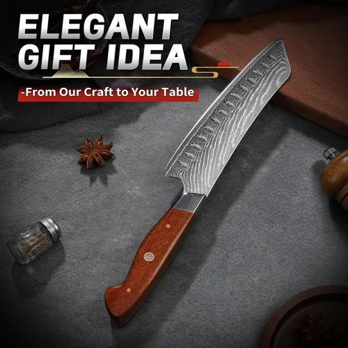 Miniatura 6 de TIJERAS Cuchillo de chef japonés, cuchillo de cocina Santoku de Damasco, 7 pulgadas, Damasco de 67 capas, cuchillos de chef profesionales afilados
