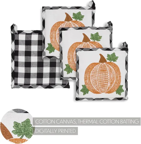 Miniatura 3 de VHC Brands Annie Black Check Pumpkin Temporal Otoño Otoño Acción de Gracias Halloween Decoración de mesa para cocina, comedor, fiesta, salvamanteles