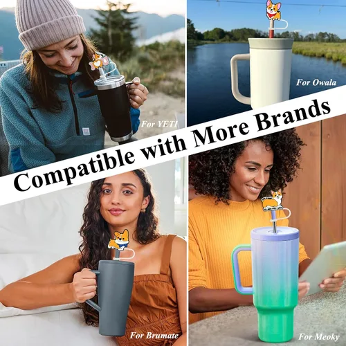 Miniatura 7 de Tapas de corgi para pajitas de Stanley Cup - Paquete de 4 Accesorios reutilizables de silicona para tazas Stanley Cup, tapas para pajitas