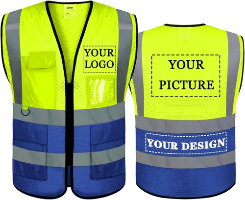 Miniatura 41 de BeautyWill Chaleco de seguridad con logotipo personalizado, Hi Vis Clase 2, chaleco reflectante de construcción unisex con 5 bolsillos