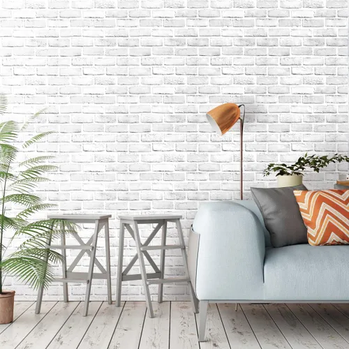Miniatura 3 de Papel pintado de ladrillo blanco Hopeak, papel pintado despegar y pegar, impermeable y extraíble, bueno para decoración del hogar y renovación