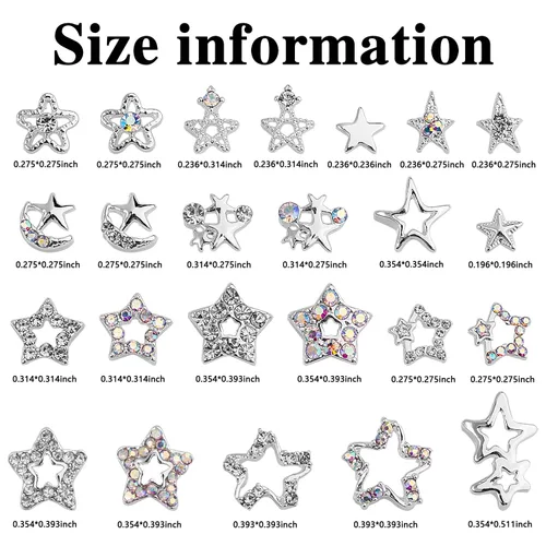 Miniatura 2 de WOKOTO 24 dijes de estrella plateada para uñas, diamantes de imitación para uñas, arte de estrellas 3D, dijes para uñas acrílicas, estrellas 3D