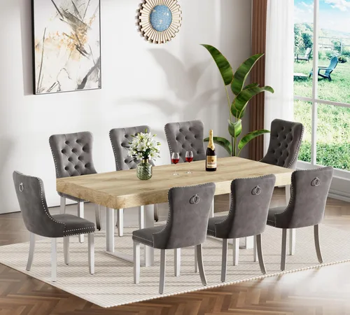 Miniatura 26 de Juego de mesa de comedor extensible marrón de 7 piezas para 6, 63 a 78.74 pulgadas, moderno juego de mesa de cocina y comedor, mesa de comedor Mesa