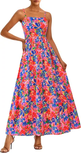Miniatura 7 de PRETTYGARDEN Vestido largo de verano para mujer, con tirantes delgados, bohemio, floral, a rayas, para invitadas de boda, playa, vacaciones, vestido