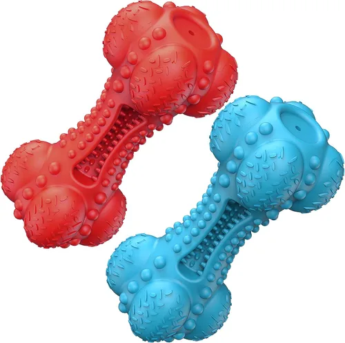 Miniatura 8 de SCHITEC - Juguete masticable para perros con sonido, hueso de goma natural resistente y duradero con cepillo de dientes, indestructible para Azul