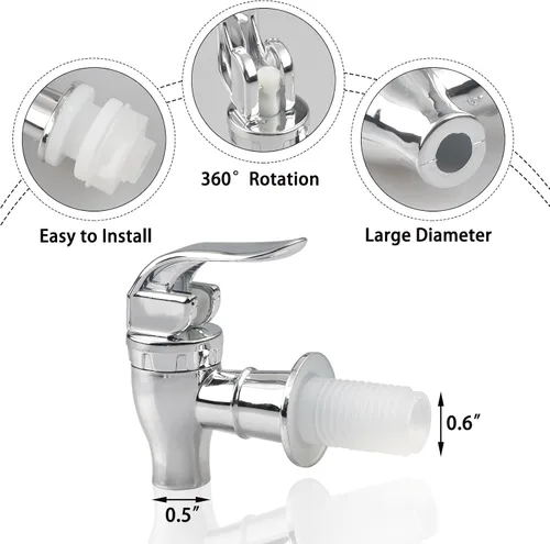 Miniatura 4 de 2 piezas de espita de repuesto para dispensador de bebidas, dispensador de bebidas, grifo de plástico plateado para tarro de vidrio, dispensador
