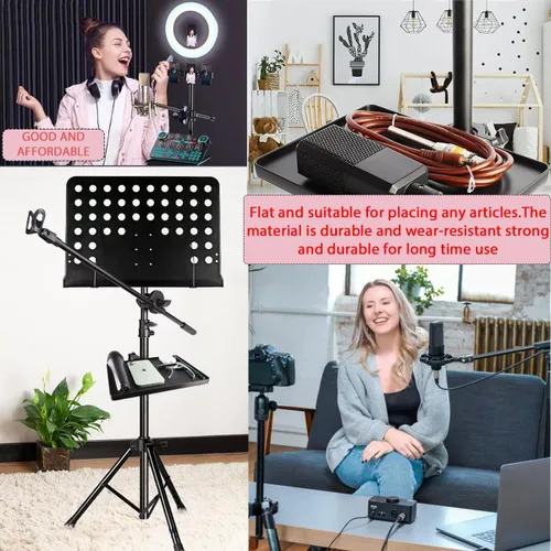 Miniatura 7 de 2 bandejas universales para micrófono, soporte ajustable para soporte de micrófono, bandeja de soporte para micrófono para hoja de música