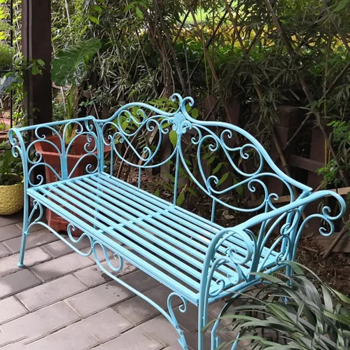 Miniatura 11 de FQMYLTYN Banco de jardín retro, banco de jardín de metal para exteriores, 2 plazas con respaldo y reposabrazos de diseño curvo, sillas de dos plazas