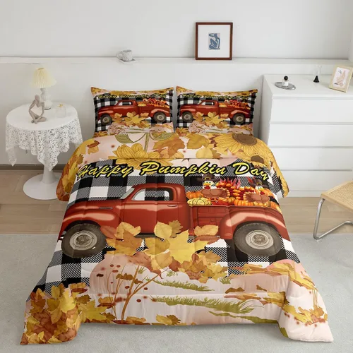 Miniatura 16 de Juego de edredón de calabaza de otoño tamaño individual para niños y niñas, juego de ropa de cama para niños, mujeres y hombres, ultra suave