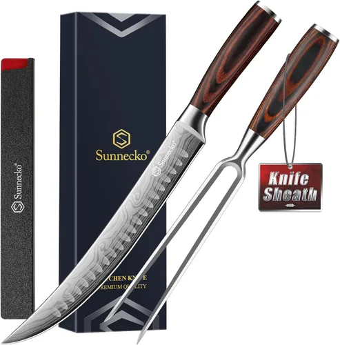 Miniatura 9 de Sunnecko Juego de cuchillos profesionales para tallar barbacoa, cuchillo para cortar y deshuesar para cortar carne, cuchillo alemán de acero
