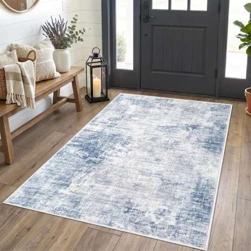 Miniatura 122 de IOHOUZE Alfombra pequeña abstracta de 2 x 3 pies, alfombra de entrada lavable para entrada interior, alfombras con respaldo de goma, alfombra gris