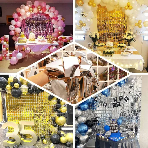 Miniatura 5 de Efavormart - Telón de fondo rectangular de aluminio metálico dorado brillante para puerta, ventana, fiesta, 3 x 6.5 pies