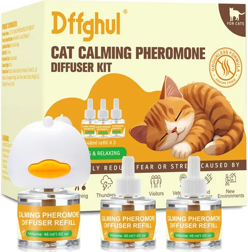 Difusor calmante de feromonas para gatos, alivia la ansiedad y el estrés, difusor calmante para gatos, 3 recargas, reduce las peleas y los arañazos