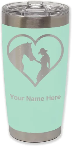Miniatura 35 de LaserGram Vaso aislado al vacío de 20 onzas, corazón de vaquera de caballo, grabado personalizado incluido (negro)
