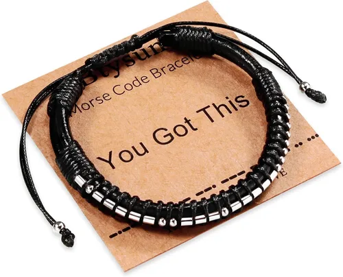 Miniatura 81 de Regalos inspiradores para hombres, pulseras con código morse, pulseras para hombre, regalos de graduación para él, Día del Padre, pulsera de cuero