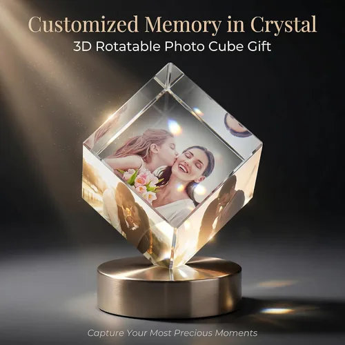 Miniatura 2 de VEELU Marco de collage de fotos personalizado, cubo de cristal giratorio en 3D, marco de fotos personalizado para boda, regalo de recuerdo
