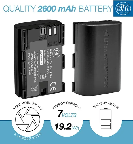 Miniatura 2 de BM - Paquete de 2 baterías LP-E6N y cargador para Canon EOS R, EOS R5, EOS 90D, EOS 60D, EOS 70D, EOS 80D, EOS 5D II, EOS 5D III, EOS 5D IV, EOS