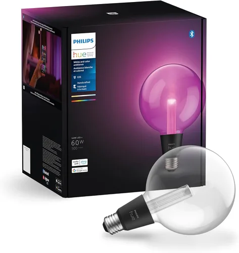 Miniatura 13 de Philips Hue Bombilla LED de filamento inteligente G40 de 60 W - Luz ambiente blanca de cálido a frío - 1 paquete - 550 lm - E26 - Interior - Control