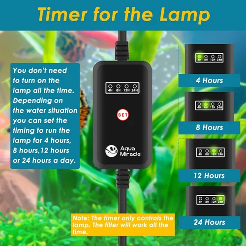 Miniatura 6 de AquaMiracle Filtro de acuario para agua verde, filtros de tanque de peces U - V con temporizador (4/8/12/24 horas), filtro de peces de modo dual