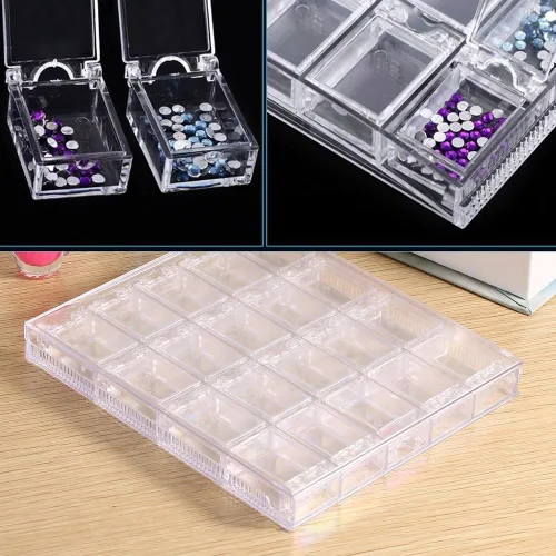 Miniatura 2 de Caja moderna de almacenamiento de uñas con 20 compartimentos, organizador acrílico transparente, aprox. 4.9 x 5.7 x 0.6 in, ligero e ideal