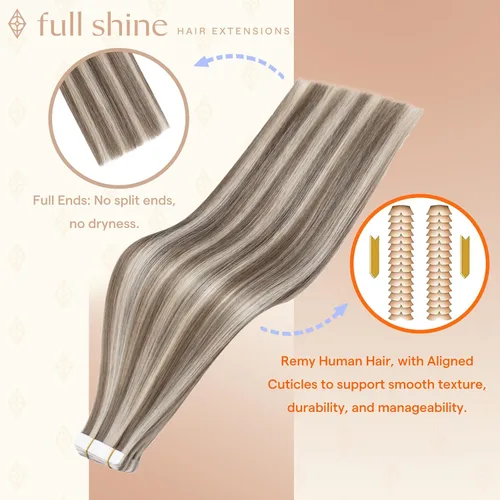 Miniatura 2 de Full Shine - Extensiones de cabello con cinta adhesiva de 18 pulgadas, extensiones de cabello Remy de 1.76 oz, extensiones de cabello lacio