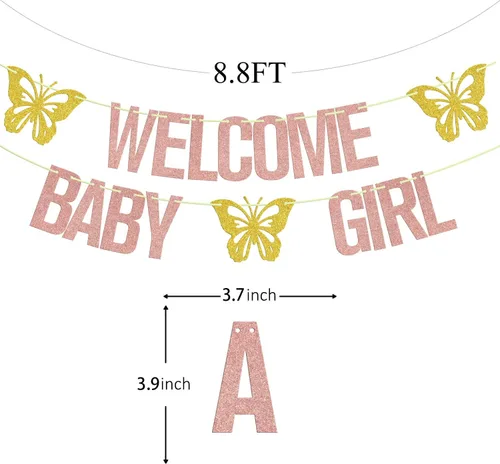 Miniatura 2 de Cartel de bienvenida para niña, decoración de fiesta de baby shower con temática de mariposa, letrero de "It's a Girl", suministros para fiesta