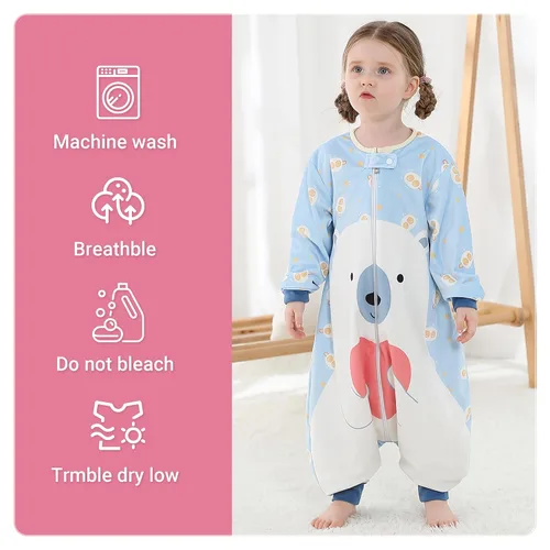 Miniatura 6 de MICHLEY Saco de dormir para bebé, manga larga con pies, manta de invierno para niños y niñas, oso, 1-3 años