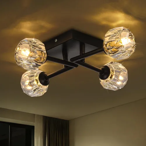 Miniatura 7 de Sputnik - Lámpara de techo semiempotrada de cristal negro de 4 luces, lámpara industrial para cocina, dormitorio, sala de estar, pasillo, bombilla