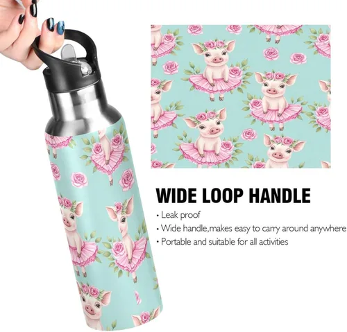Miniatura 4 de Cute Watercolor Pigs Flower Crowns Insulated Stainless Steel Water Bottle with Straw 20 Oz Leakproof Water Bottles, BPA-Free Sports Water Bottle