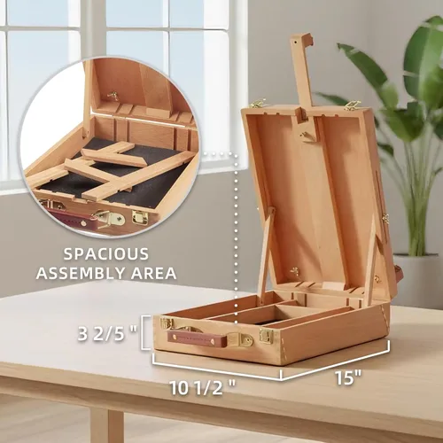 Miniatura 4 de Falling in Art Juego de caja de caballete de madera de haya, juego de 27 piezas de pintura acrílica de mesa, soporte de caballete portátil con 12