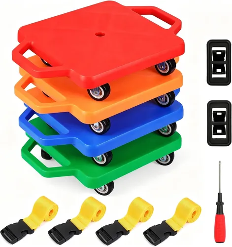 Miniatura 9 de BOBOKA Sports Scooter Board with Handles, Floor Sitting Scooter Board with Non-Marring Plastic Casters for Gym Indoor Outdoor Play, 12 Inches