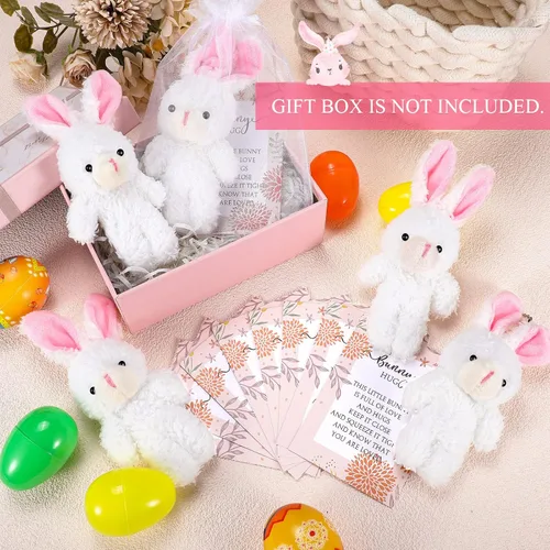 Miniatura 4 de Fuutreo 24 juegos de conejito de peluche para decoración de regalo, mini conejito de peluche con tarjetas de abrazo de agradecimiento, bolsas